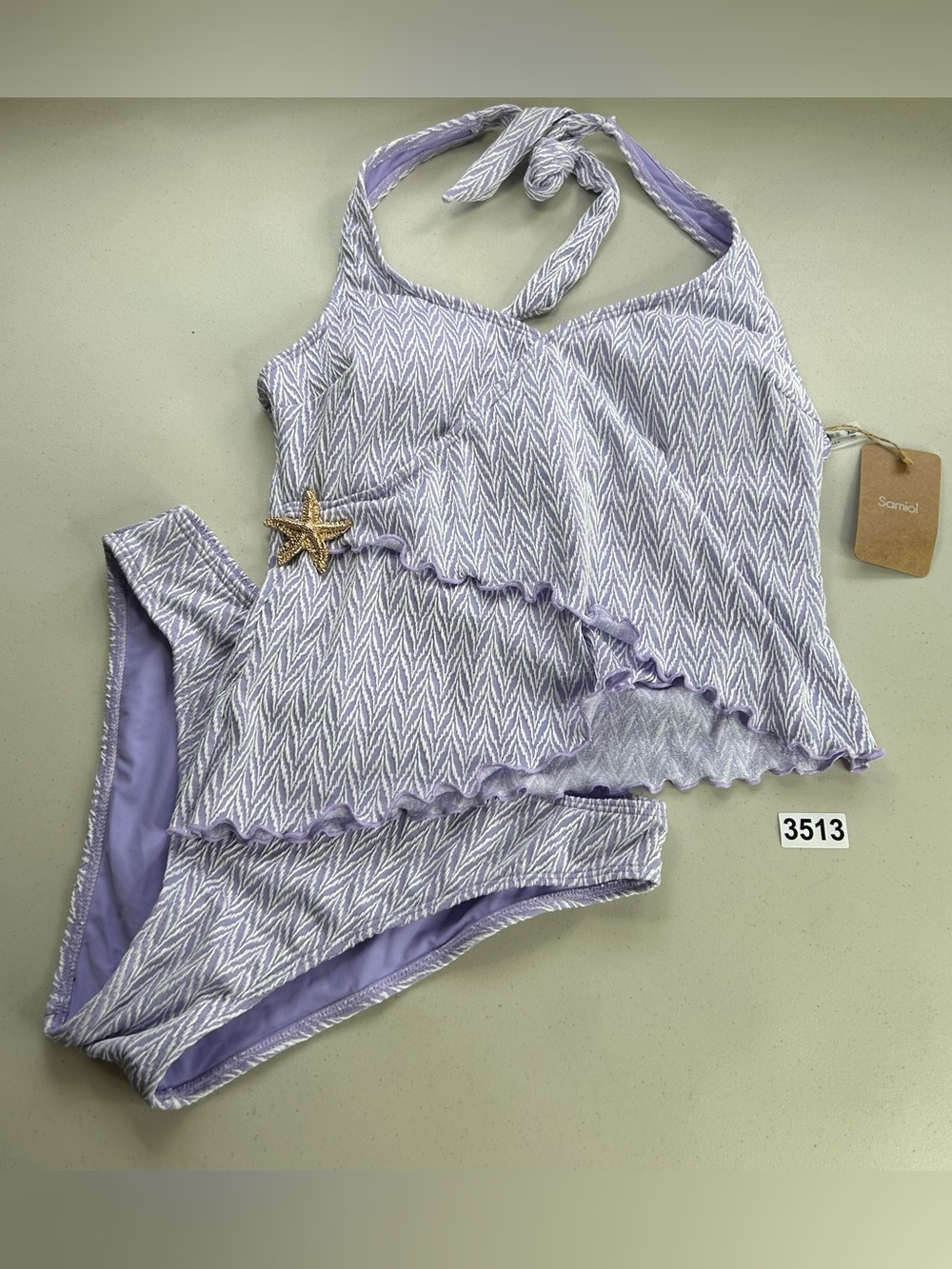 Samiol Tankini Bikini Set  XL Light Purple Star Wavy Edge Swimwear